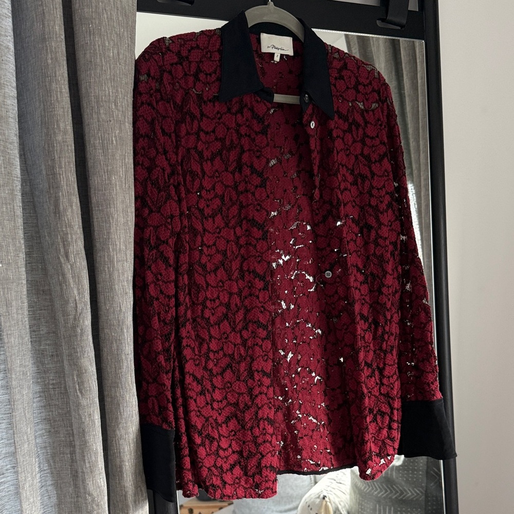 3.1 Phillip Lim Red Lace Top with Black Trim